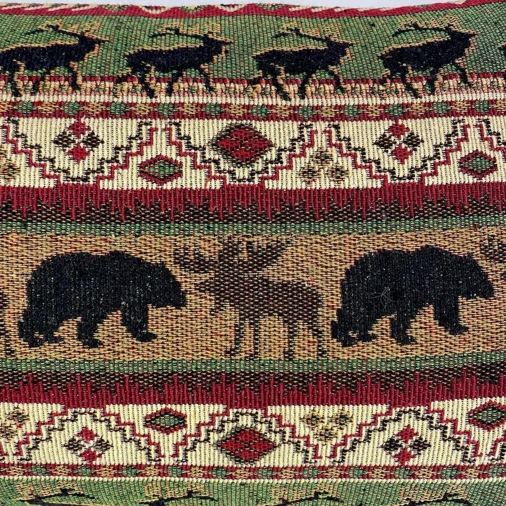 Cabin‎ Wildlife Tapestry Pillow Cover Bear Moose Elk Rustic Lodge 17x11